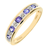 0.29ct Round Tanzanite And Diamond Pave Set Eternity Ring In UK Hallmarked 9ct Yellow Gold