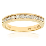 0.5ct Round Diamond Channel Set Half Eternity Ring In UK Hallmarked 9ct Yellow Gold