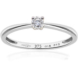 0.1ct Round Diamond 4-Prong Set Solitaire Engagement Ring In UK Hallmarked 9ct White Gold