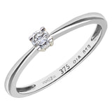 0.1ct Round Diamond 4-Prong Set Solitaire Engagement Ring In UK Hallmarked 9ct White Gold