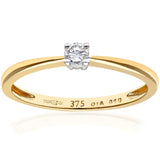 0.1ct Round Diamond 4-Prong Set Solitaire Ring In UK Hallmarked 9ct Yellow Gold