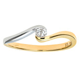 0.1ct Round Diamond Bezel Set Solitaire Ring In UK Hallmarked White And Yellow Gold