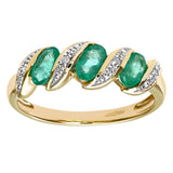 0.69ct Bezel Set Emerald And Diamond Pave 3 Stone Ring In UK Hallmarked 9ct Yellow Gold