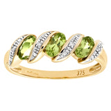 0.74ct Bezel Set Oval Peridot And Diamond Pave 3 Stone Ring In UK Hallmarked 9ct Yellow Gold