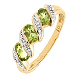 0.74ct Bezel Set Oval Peridot And Diamond Pave 3 Stone Ring In UK Hallmarked 9ct Yellow Gold