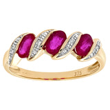 0.95ct Bezel Set Oval Ruby And Diamond Pave 3 Stone Ring In UK Hallmarked 9ct Yellow Gold