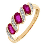 0.95ct Bezel Set Oval Ruby And Diamond Pave 3 Stone Ring In UK Hallmarked 9ct Yellow Gold