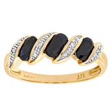 1ct Bezel Set Oval Sapphire And Diamond Pave 3 Stone Ring In UK Hallmarked 9ct Yellow Gold
