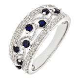 0.15ct Round Diaomnd And 0.41 Carat Sapphire Prong Set Statement Ring In UK Hallmarked 9ct White Gold