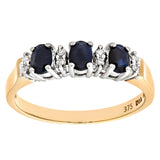 0.86ct Oval Sapphire And Diamond Claw Set 3 Stone Ring In Uk Hallmarked 9ct Yellow Gold