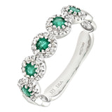 0.26ct Round Emerald And 0.22ct Diamond Pave Set Half Eternity Ring In UK Hallmarked 9ct White Gold
