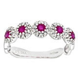 0.38ct Round Ruby And 0.22ct Diamond Pave Set Half Eternity Ring In UK Hallmarked 9ct White Gold