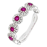 0.38ct Round Ruby And 0.22ct Diamond Pave Set Half Eternity Ring In UK Hallmarked 9ct White Gold