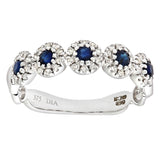 0.38ct Round Sapphire And 0.22ct Diamond Pave Set Half Eternity Ring In UK Hallmarked 9ct White Gold