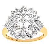 Round Diamond Pave Set Statement Flower Ring In UK Hallmarked 9ct Yellow Gold