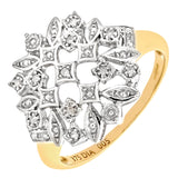 Round Diamond Pave Set Statement Flower Ring In UK Hallmarked 9ct Yellow Gold