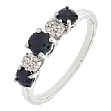 0.87ct Sapphire And Diamond Prong Set 5 Stone Ring In UK Hallmarked 9ct White Gold