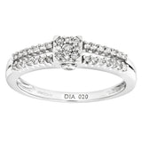 0.2ct Round Diamond Pave Set Side Stone Engagement Ring In UK Hallmarked 9ct White Gold