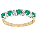 0.63ct Prong Set Emerald And Diamond Pave 5 Stone Ring In UK Hallmarked 9ct Yellow Gold