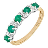 0.63ct Prong Set Emerald And Diamond Pave 5 Stone Ring In UK Hallmarked 9ct Yellow Gold
