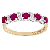 0.8ct Prong Set Ruby And Diamond Pave 5 Stone Ring In UK Hallmarked 9ct Yellow Gold