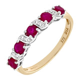 0.8ct Prong Set Ruby And Diamond Pave 5 Stone Ring In UK Hallmarked 9ct Yellow Gold