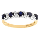 0.78ct Prong Set Sapphire And Diamond Pave 5 Stone Ring In UK Hallmarked 9ct Yellow Gold