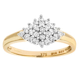 0.33ct Round Diamond Cluster Ring In UK Hallmarked 9ct Yellow Gold