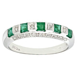 0.45ct Square Emerald And 0.1ct Round Diamond Pave Set Half Eternity Ring In UK Hallmarked 9ct White Gold