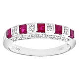 0.53ct Square Ruby And 0.1ct Round Diamond Pave Set Half Eternity Ring In UK Hallmarked 9ct White Gold