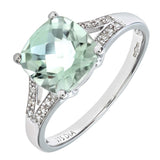 2.1ct Round Claw Set Green-Amethyst And Diamond Ring In UK Hallmarled 9ct White Gold