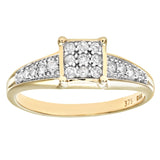 0.25ct Round Diamond Pave Set Side Stone Statement Ring In UK Hallmarked 9ct Yellow Gold