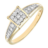 0.25ct Round Diamond Pave Set Side Stone Statement Ring In UK Hallmarked 9ct Yellow Gold