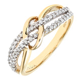 0.22ct Round Diamond Pave Set Side Stone Statement Ring In UK Hallmarked 9ct Yellow Gold