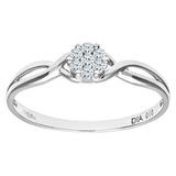 0.1ct Round Diamond Prong Set Cluster Engagement Ring With Split Shoulders In UK Hallmarked 9ct White Gold