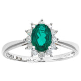 0.67ct Oval Emerald And 0.25ct Round Diamond Cluster Ring In UK Hallmarked 9ct White Gold