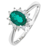 0.67ct Oval Emerald And 0.25ct Round Diamond Cluster Ring In UK Hallmarked 9ct White Gold