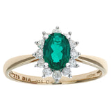 0.67ct Oval Emerald And 0.25ct Round Diamond Cluster Ring In UK Hallmarked 9ct Yellow Gold