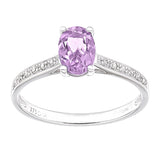 0.82ct Round Amethyst And Diamond Ring With Sidestones In UK Hallmarked 9ct White Gold