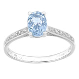 0.92ct Round Blue Topaz And Diamond Ring With Sidestones In UK Hallmarked 9ct White Gold