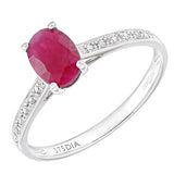 1.2ct Round Ruby And Diamond Ring With Sidestones In UK Hallmarked 9ct White Gold