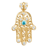 9CT YEL GOLD HAMSA BLUE CZ PENDANT