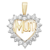 9CT YEL GOLD HEART MUM CZ PENDANT