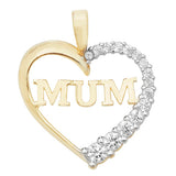 9CT YEL GOLD HEART MUM CZ PENDANT